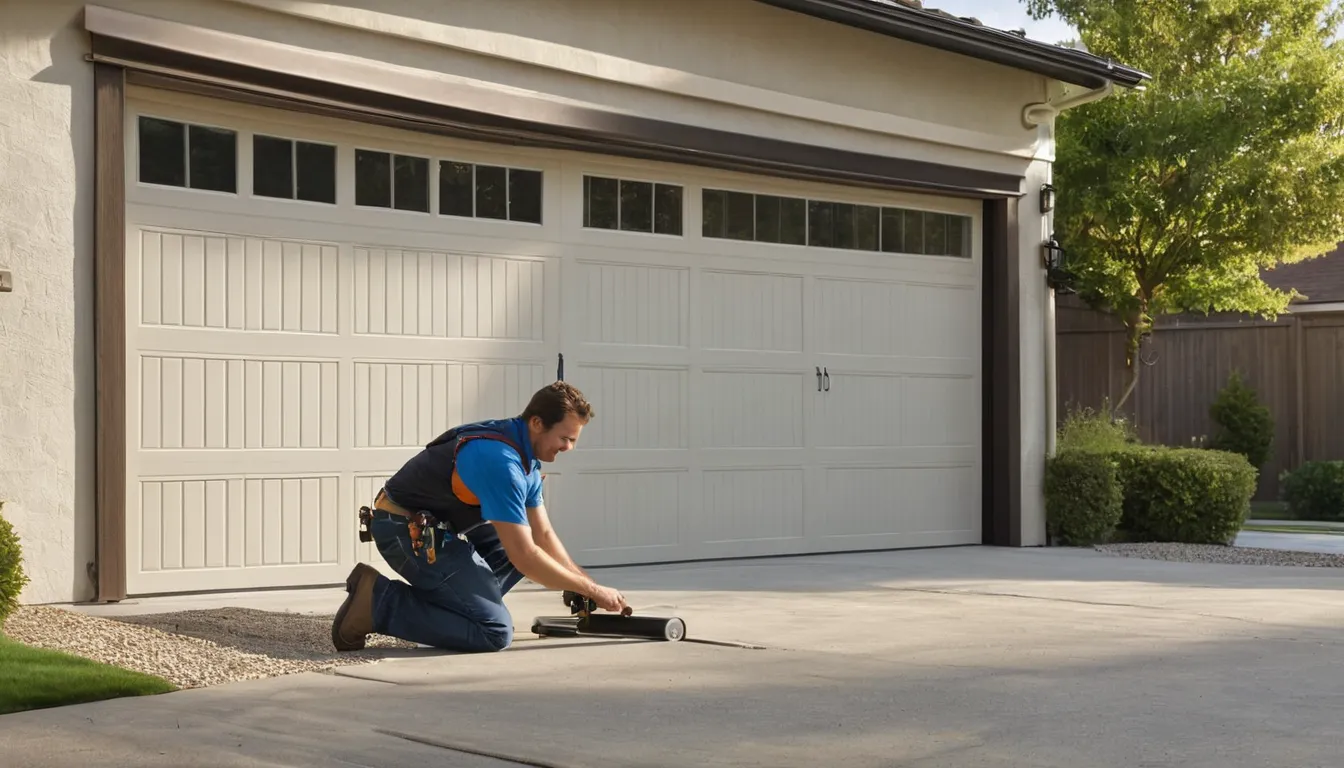 Independent garage door provider repairing a residential garage door in Firestone